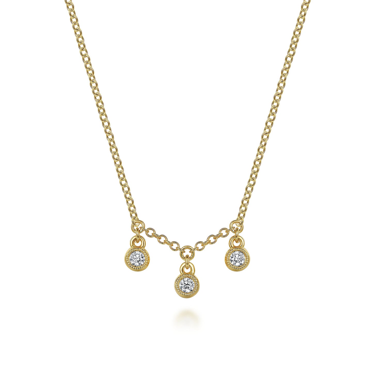 14K Yellow Gold Diamond Drop Pendant Necklace