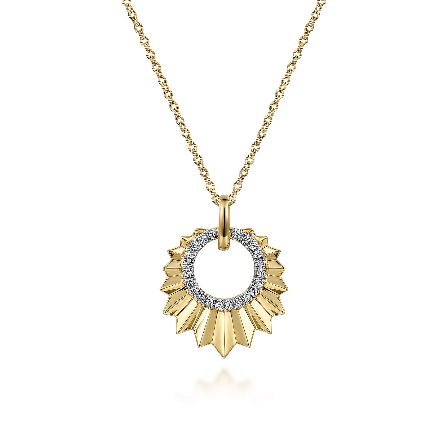 Diamond Cut - 14K Yellow Gold Diamond and Diamond Cut Texture Pendant Necklace