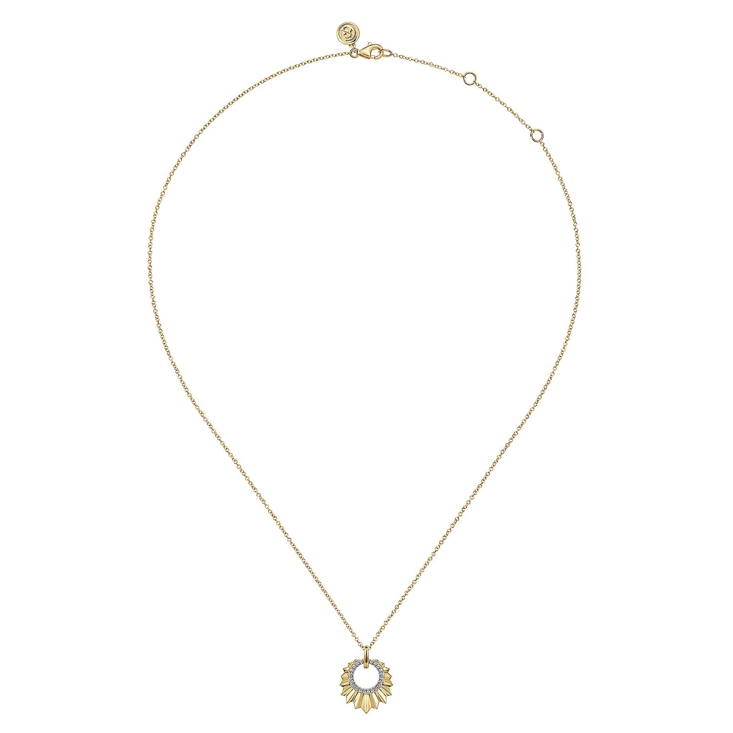 Diamond Cut - 14K Yellow Gold Diamond and Diamond Cut Texture Pendant Necklace
