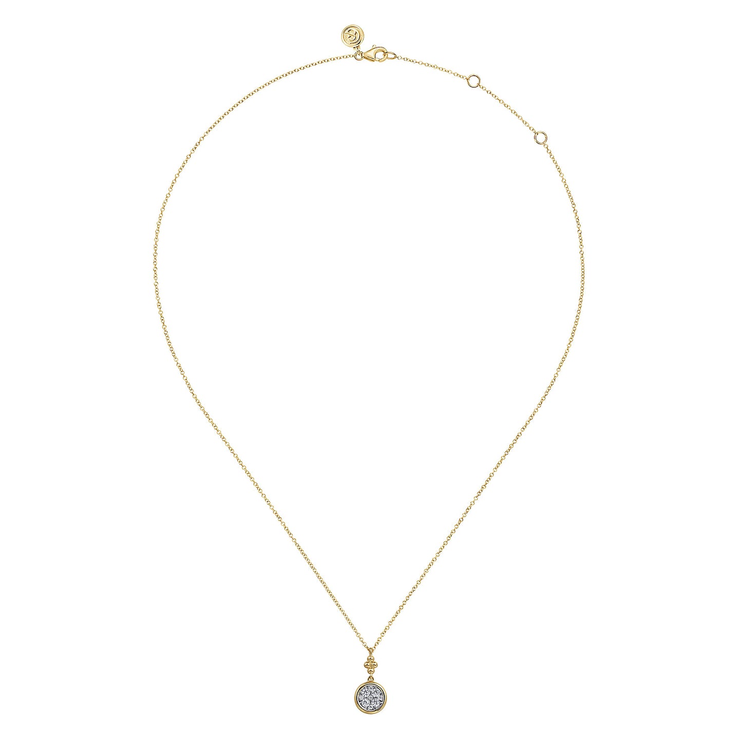 14K White and Yellow Gold Diamond Cluster Bujukan Drop Pendant Necklace
