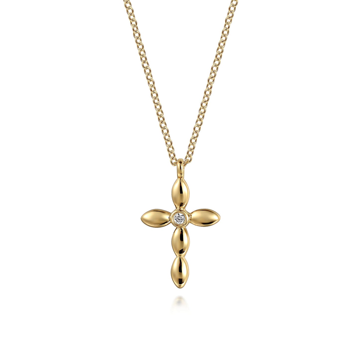 14K Yellow Gold Diamond Cross Necklace