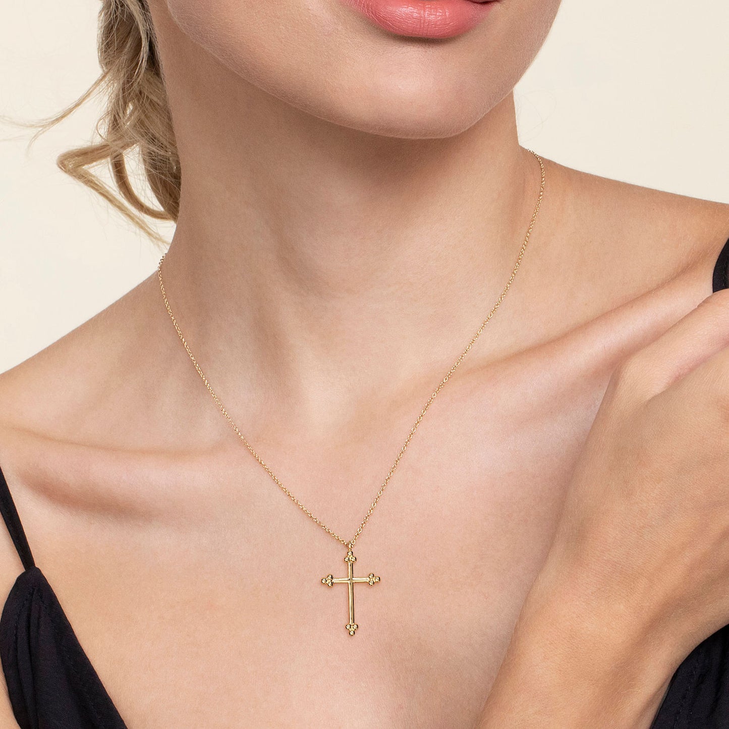 14K Yellow Plain Gold Bujukan 24mm Cross Necklace