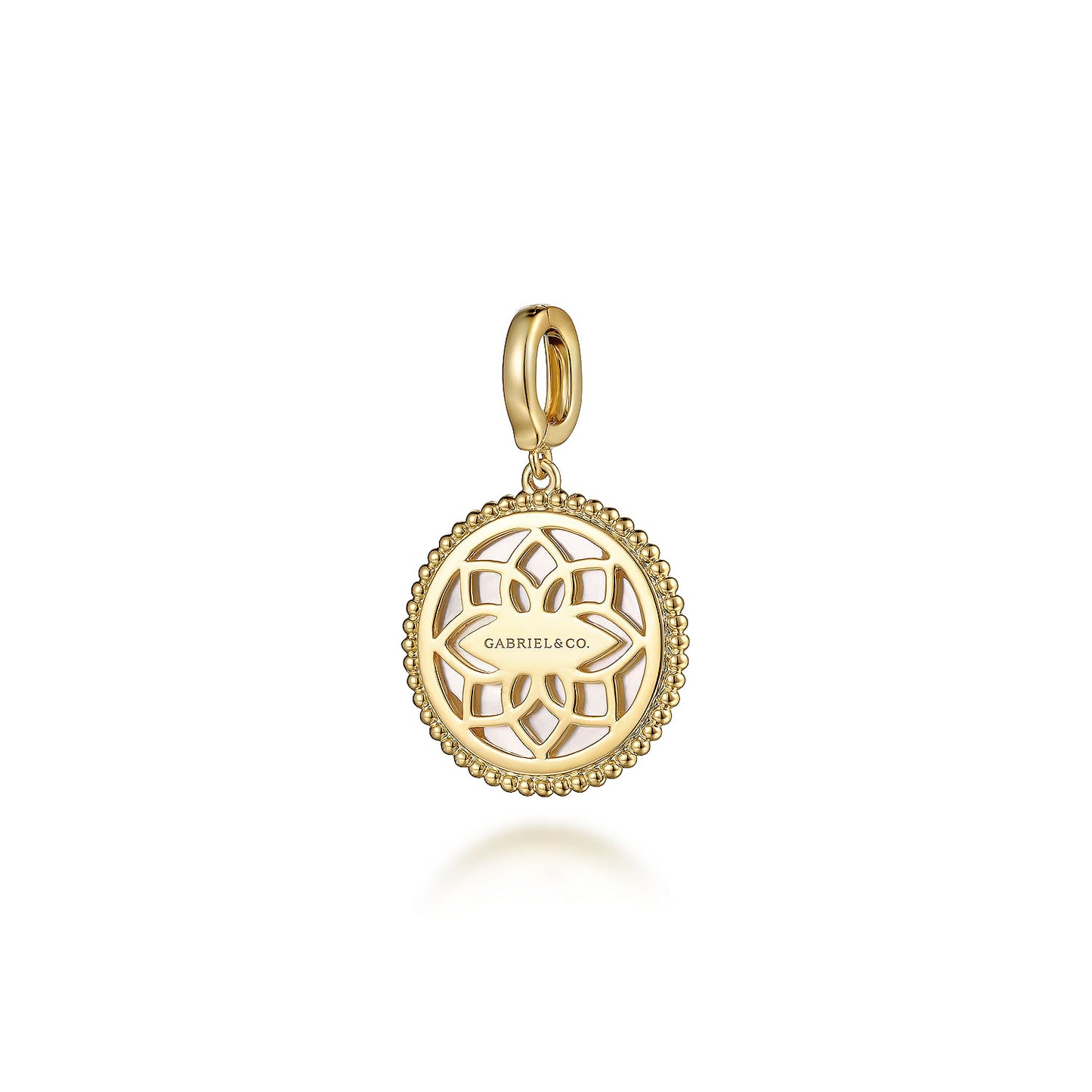 14K Yellow Gold Round Mother of Pearl Inlay Pendant