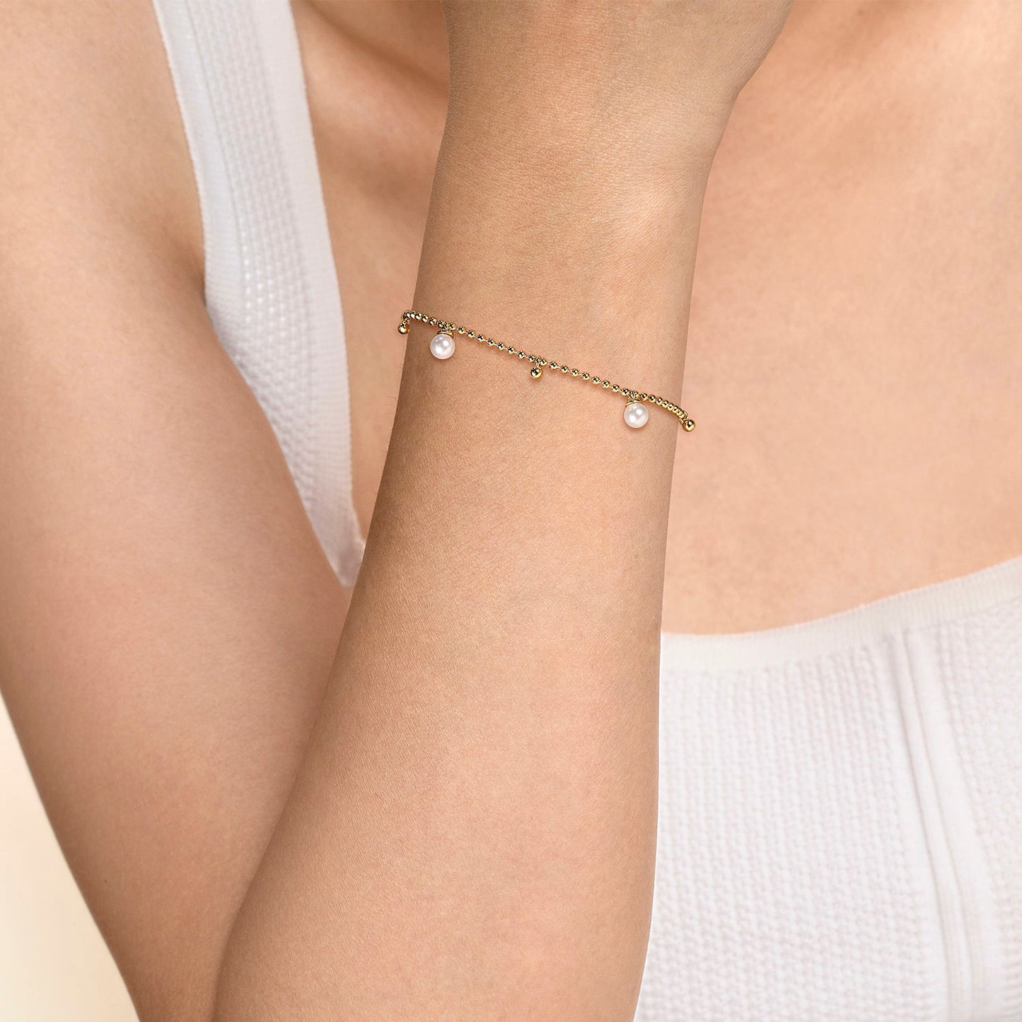 14K Yellow Gold Bujukan Beads and Pearl Droplet Bracelet