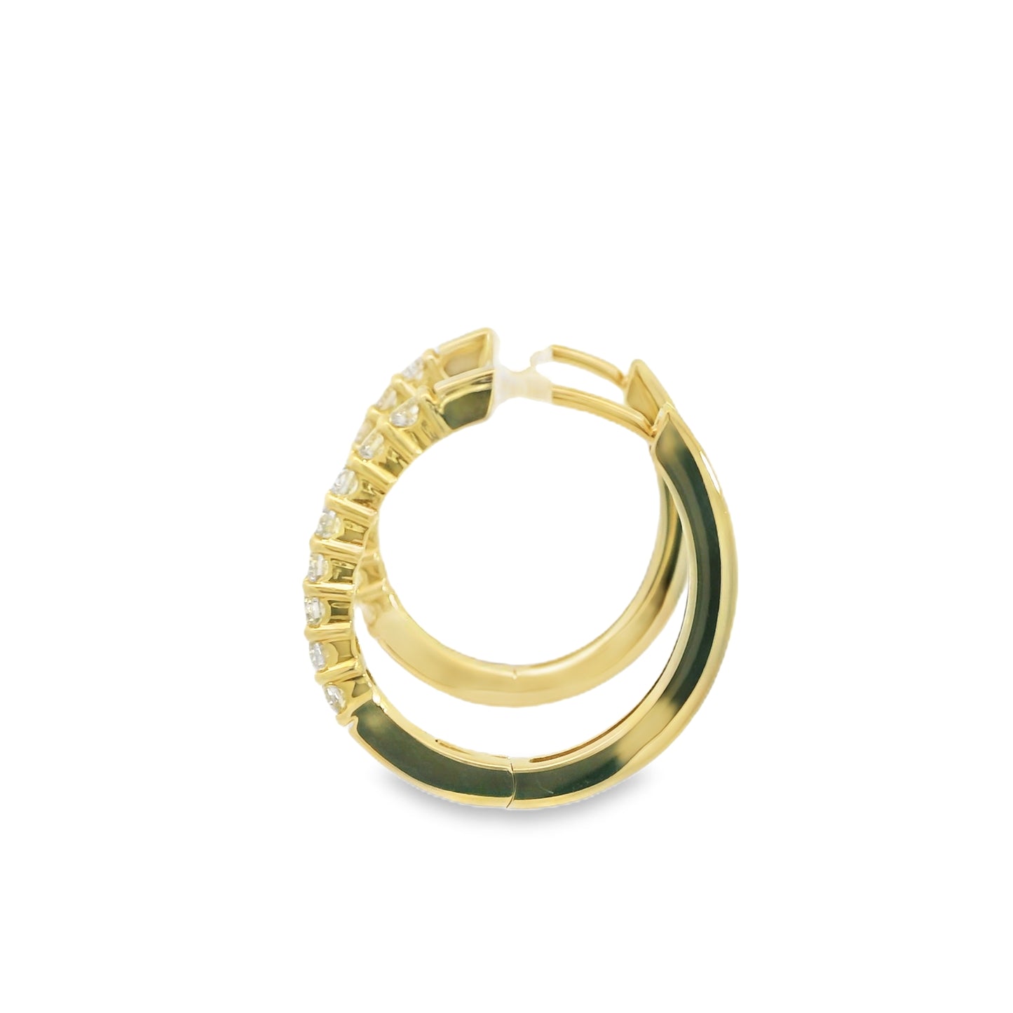 14K Yellow Gold Hinged Diamond Hoop Earrings