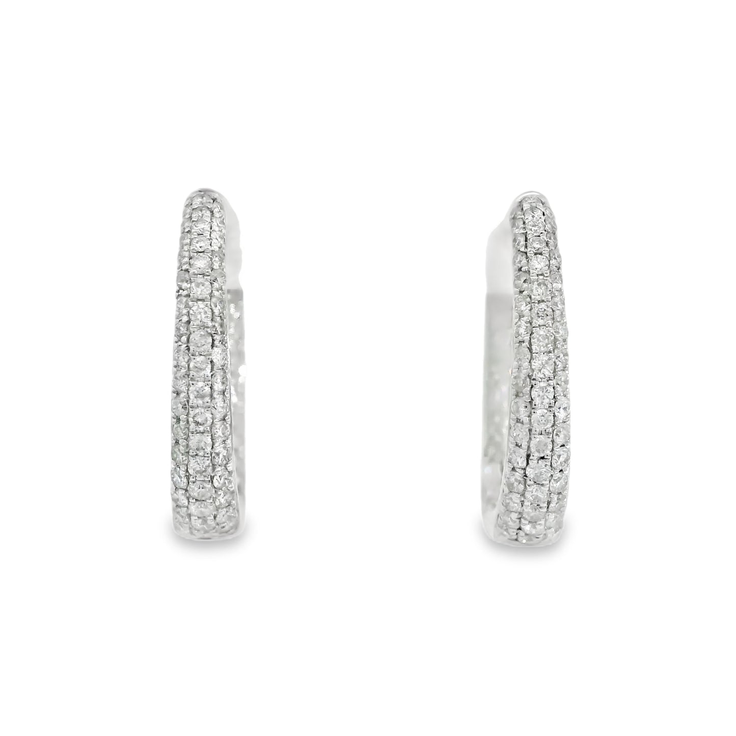 14K White Gold Diamond Hinged Hoop Earrings