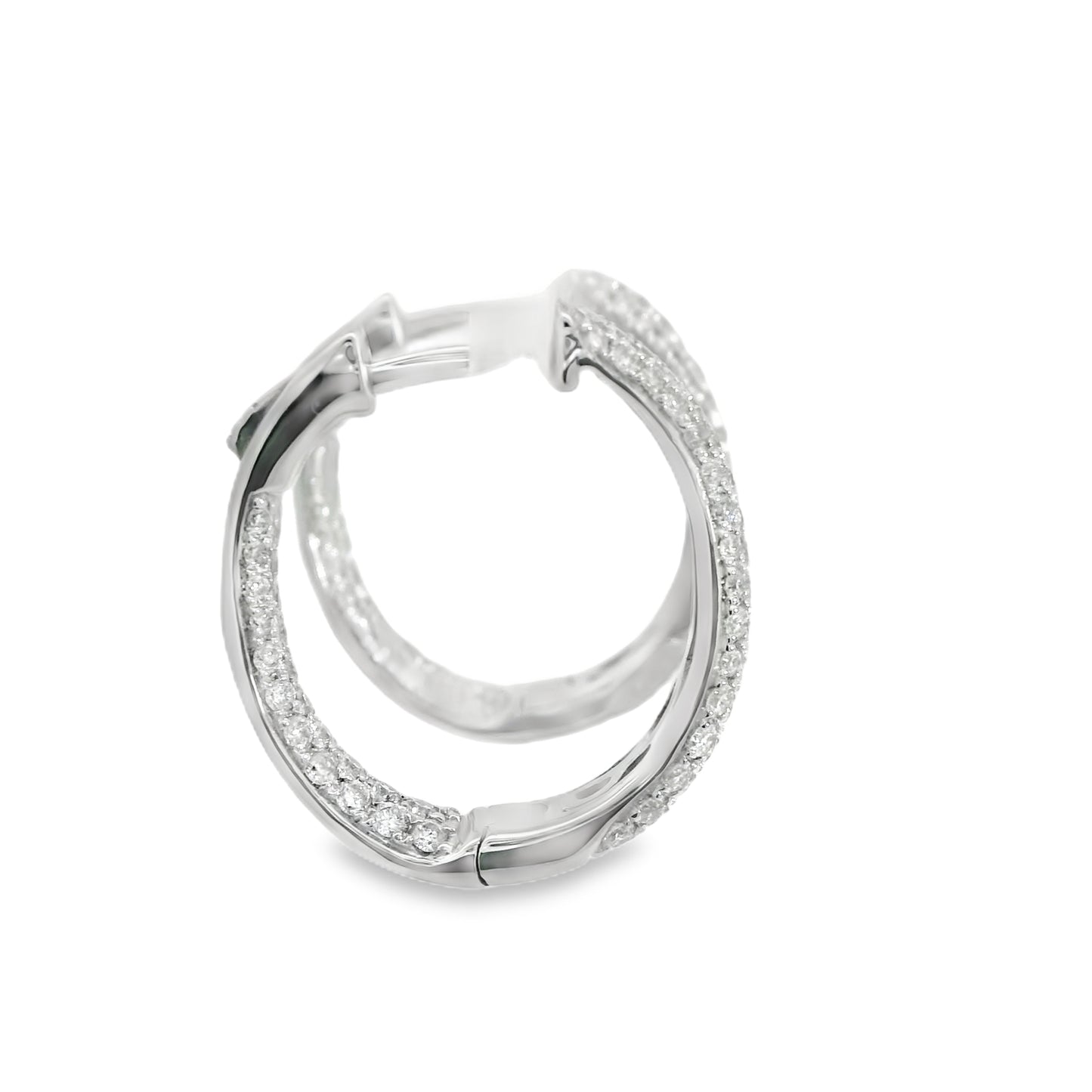 14K White Gold Diamond Hinged Hoop Earrings