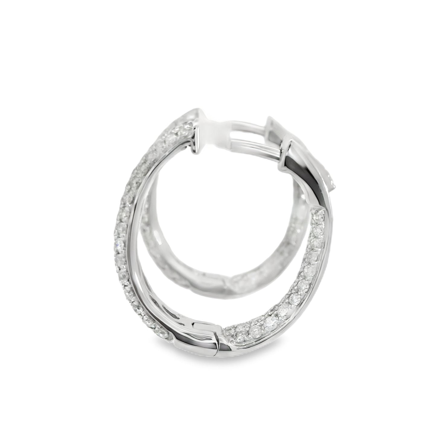 14K White Gold Diamond Hinged Hoop Earrings