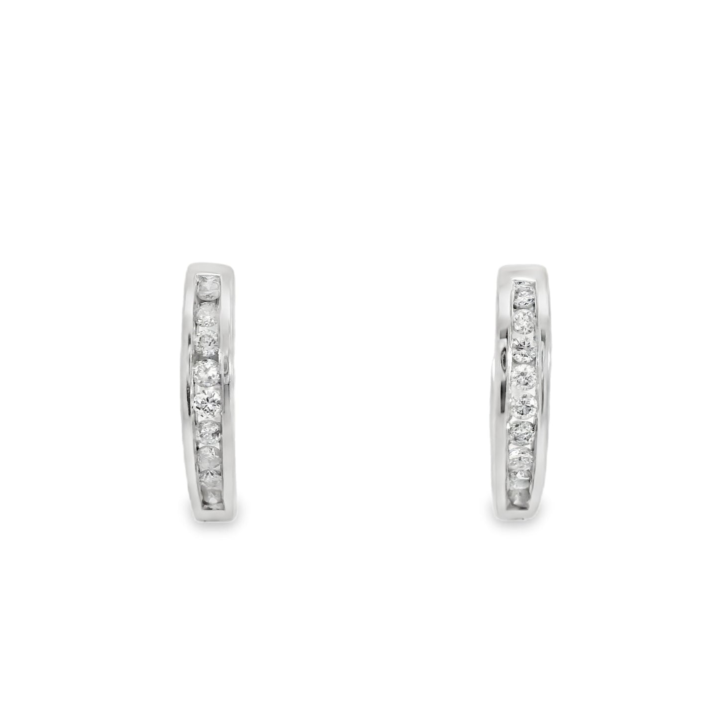 14K White Gold Channel Set Diamond Hinged Hoop Earrings