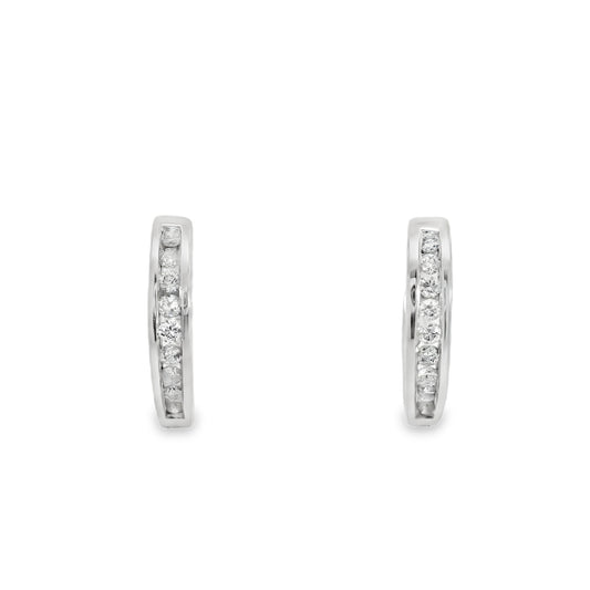 14K White Gold Channel Set Diamond Hinged Hoop Earrings