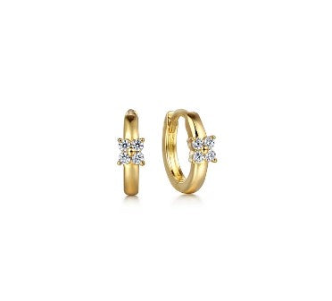 14K Yellow Gold Diamond Cluster Huggie Earrings