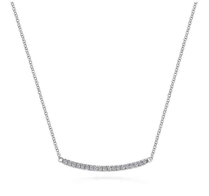 14K White Gold Diamond Pave Curved Bar Necklace