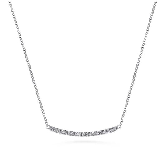 14K White Gold Diamond Pave Curved Bar Necklace