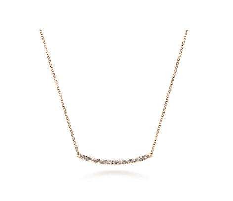 14K Yellow Gold Diamond Pave Curved Bar Necklace