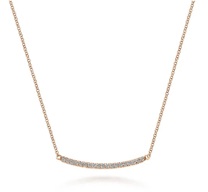 14K Rose Gold Diamond Pave Curved Bar Necklace