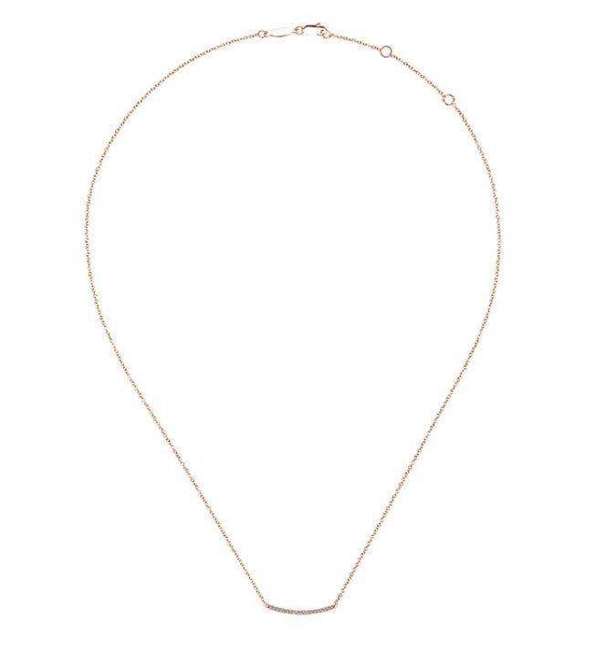 14K Rose Gold Diamond Pave Curved Bar Necklace