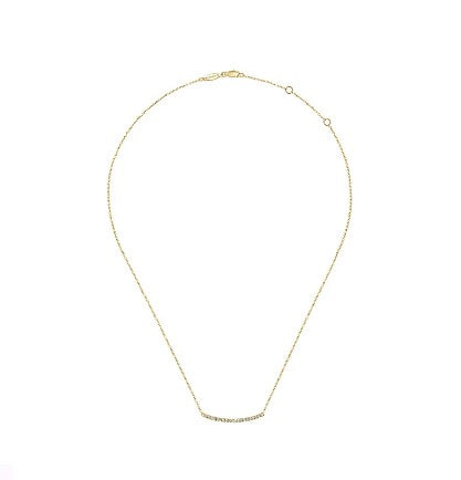 14K Yellow Gold Diamond Pave Curved Bar Necklace