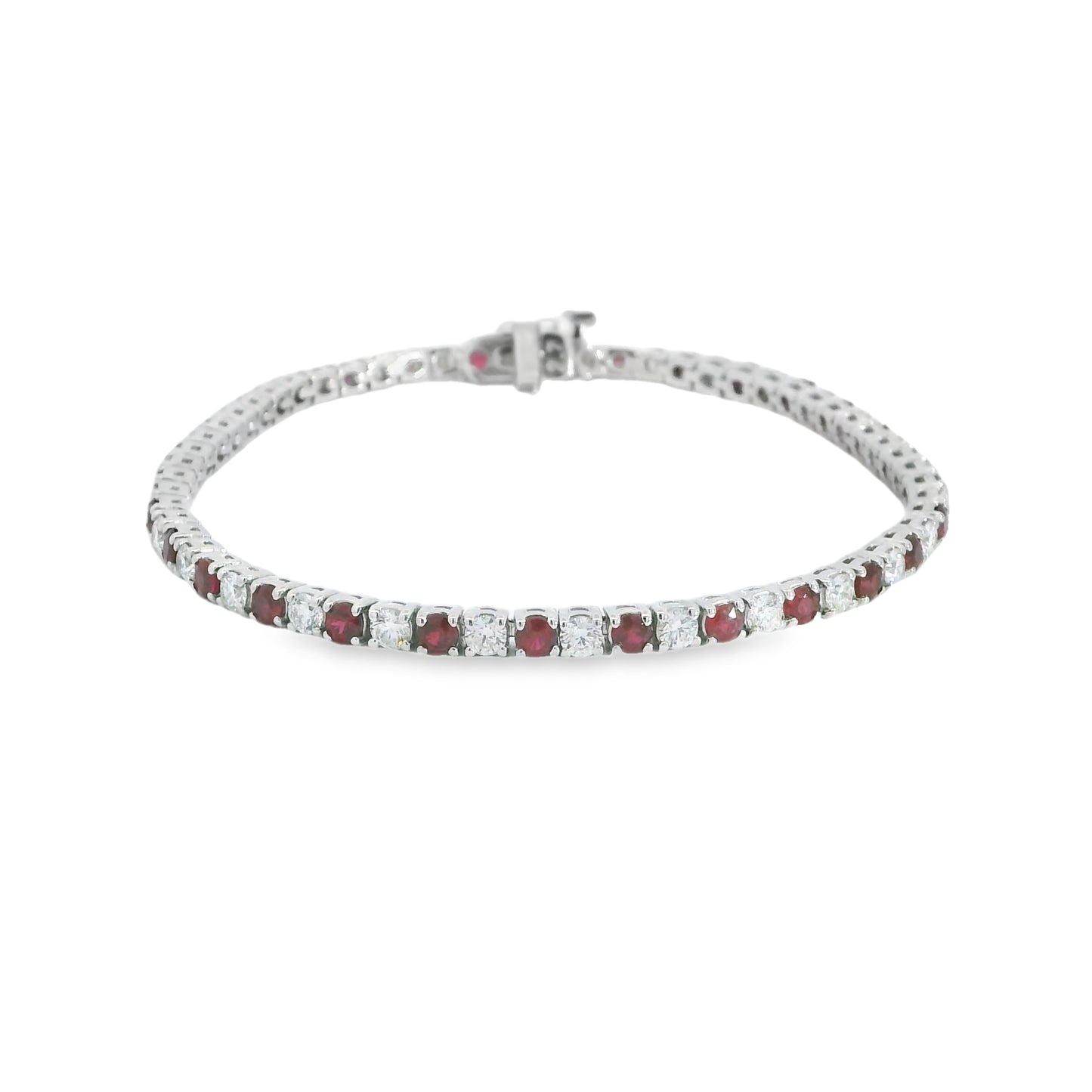 14K White Gold Natural Ruby and Diamond Bracelet