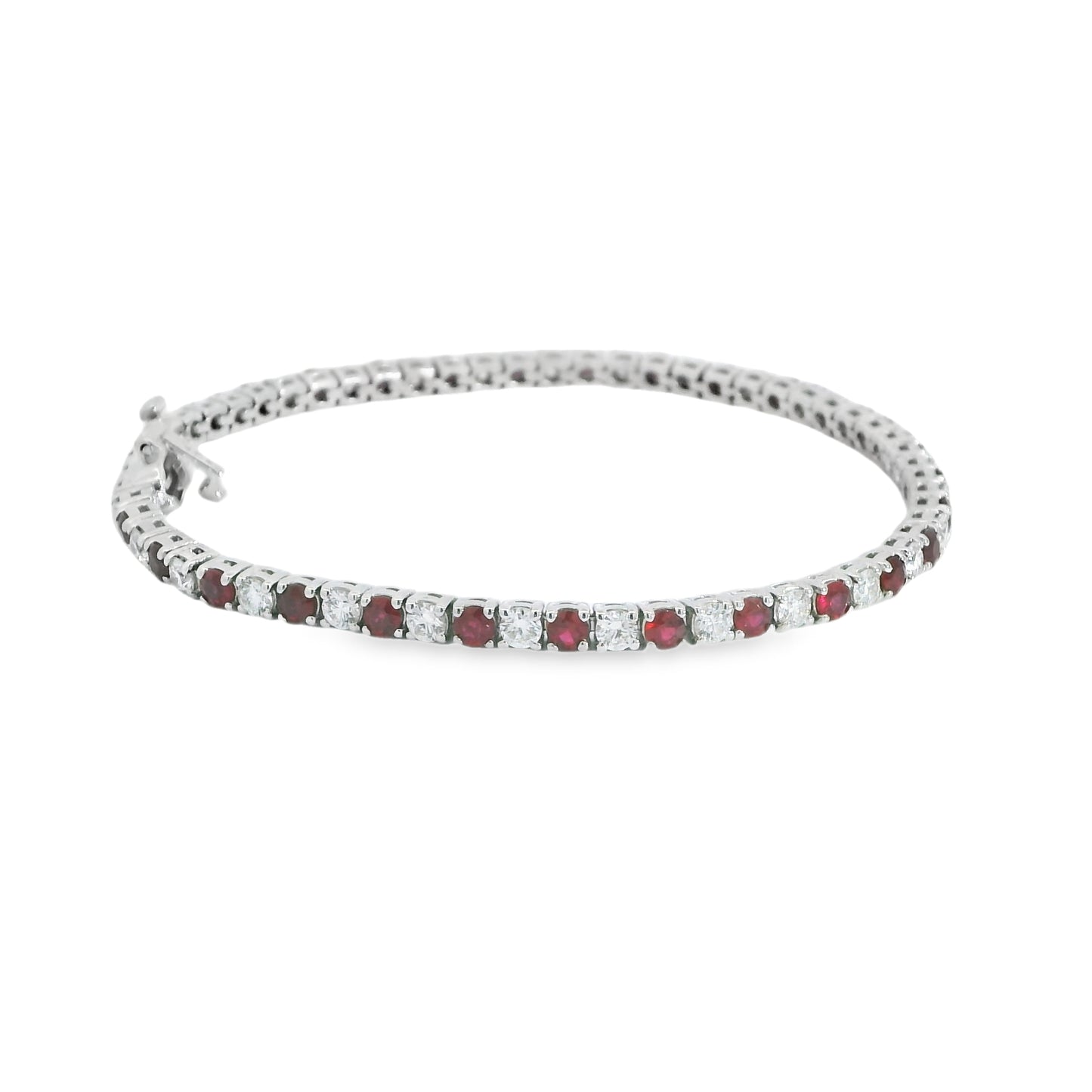 14K White Gold Natural Ruby and Diamond Bracelet