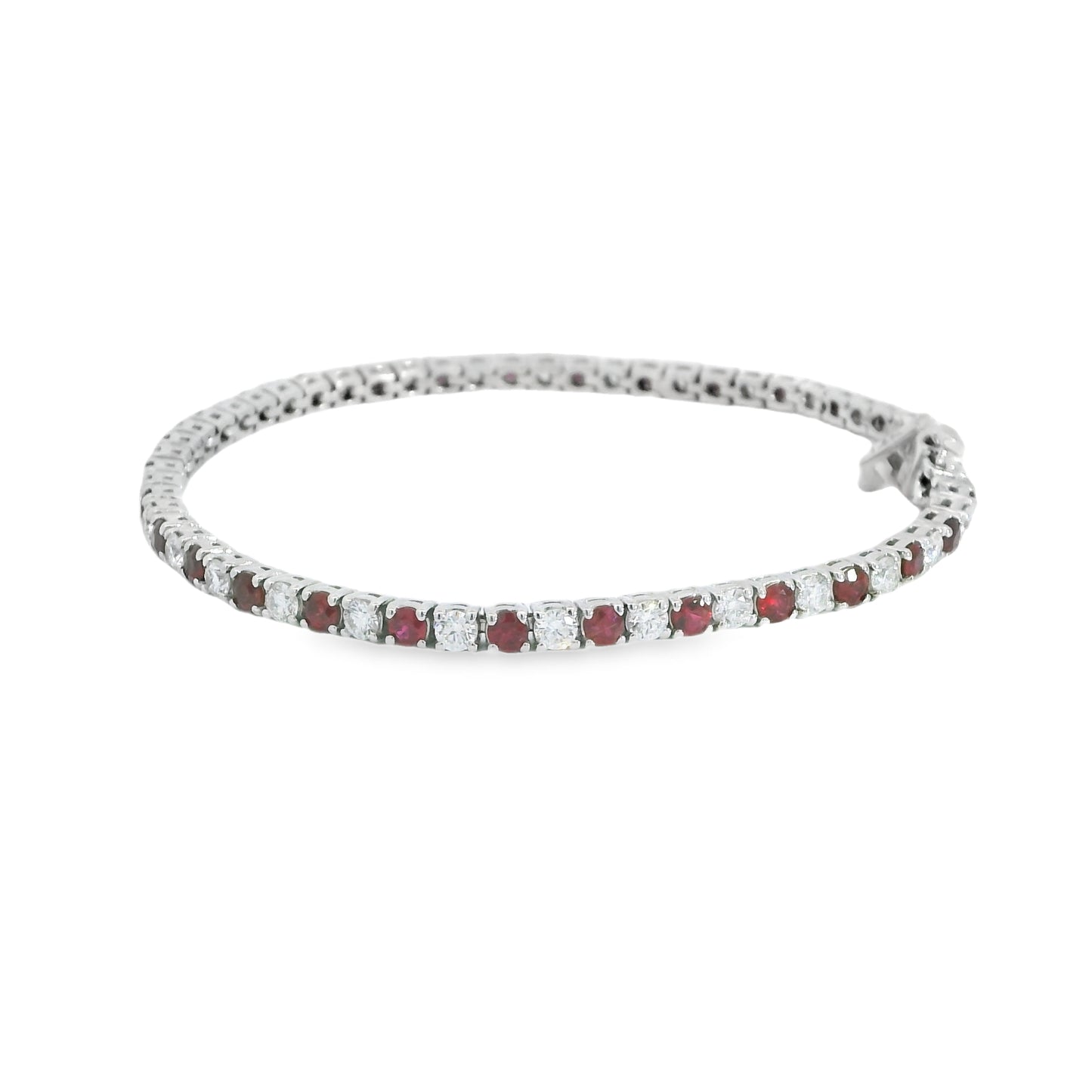 14K White Gold Natural Ruby and Diamond Bracelet