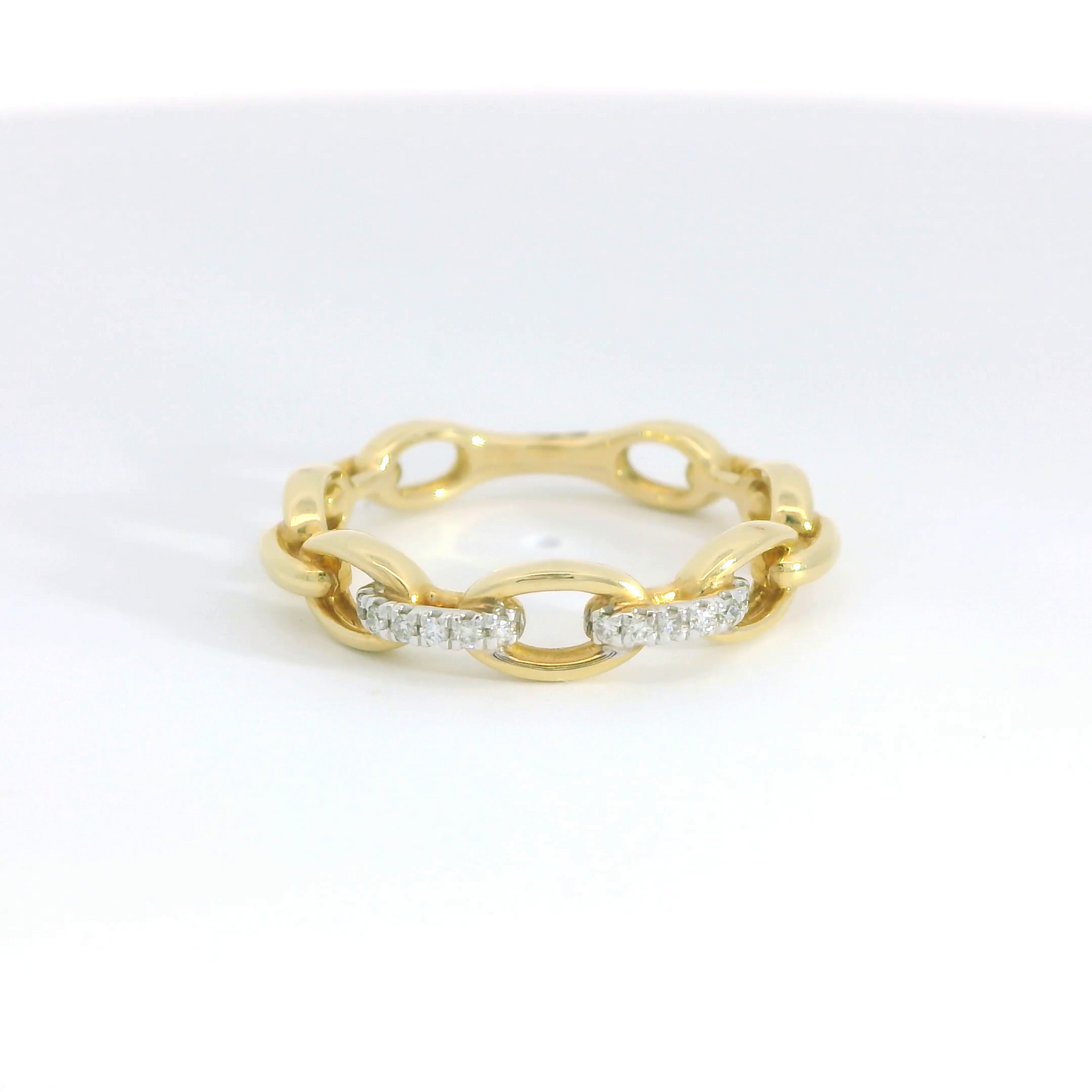 14K Yellow Gold Diamond Oval Link Chain Ladies Ring