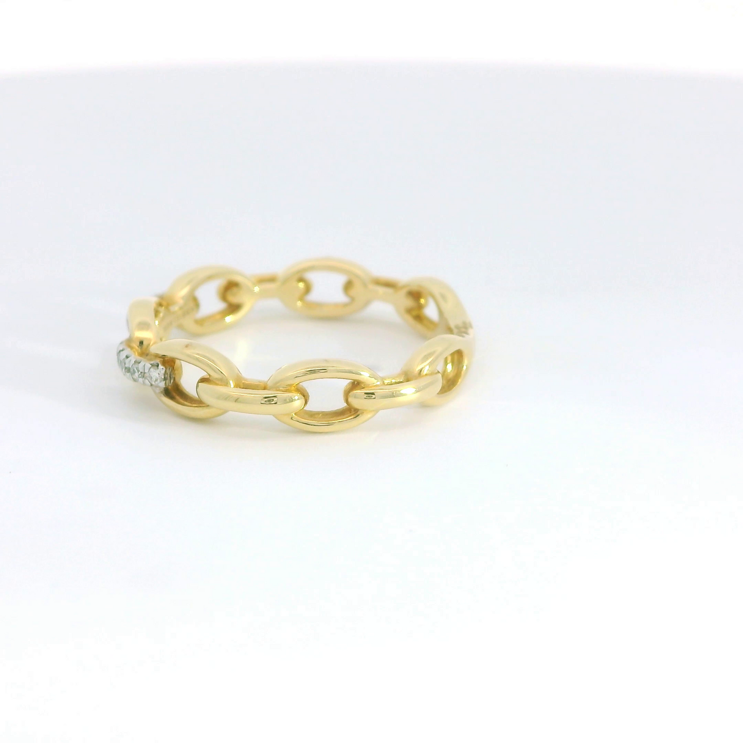 14K Yellow Gold Diamond Oval Link Chain Ladies Ring