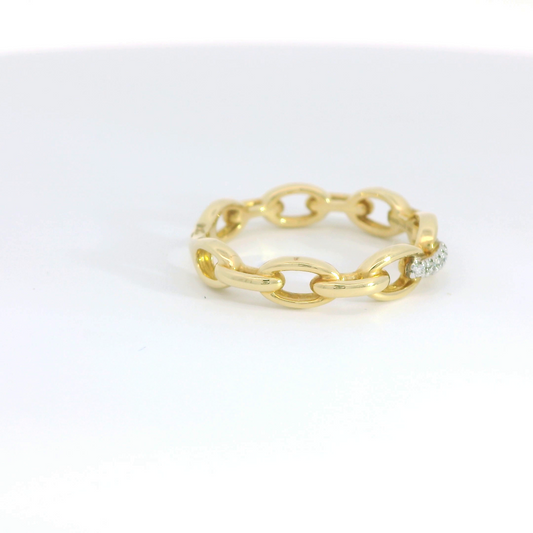 14K Yellow Gold Diamond Oval Link Chain Ladies Ring