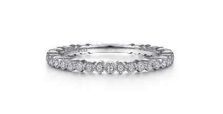 14K White Gold Scalloped Stackable Diamond Band Ring