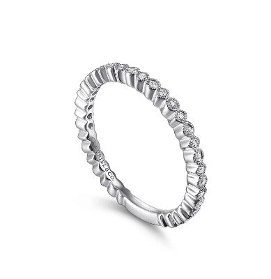 14K White Gold Scalloped Stackable Diamond Band Ring