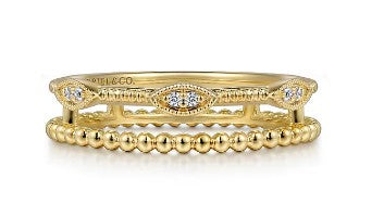 14K Yellow Gold Diamond Bujukan Marquis Shape Easy Stackable Ring