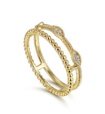 14K Yellow Gold Diamond Bujukan Marquis Shape Easy Stackable Ring