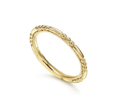 14K Yellow Gold Ball and Bar Station Stackable Ring