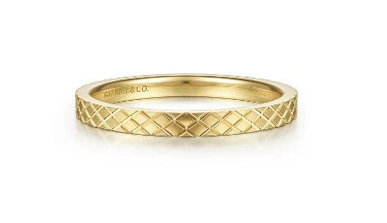 14K Yellow Gold Textured Checkered Stackable Ring