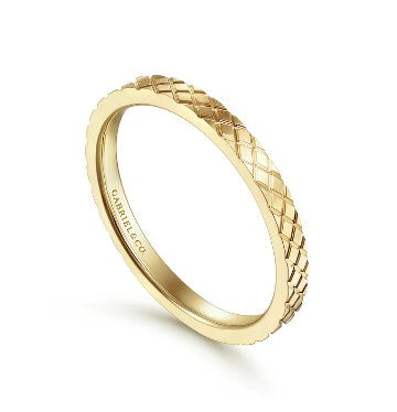 14K Yellow Gold Textured Checkered Stackable Ring