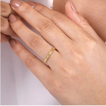 14K Yellow Gold Textured Checkered Stackable Ring