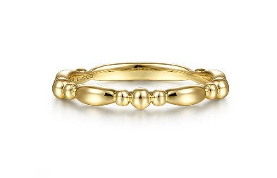 14K Yellow Gold Alternating Bar and Bujukan Bead Stackable Ring