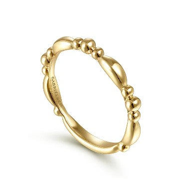 14K Yellow Gold Alternating Bar and Bujukan Bead Stackable Ring