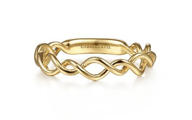 14K Yellow Gold Twisted Metal Stackable Ring