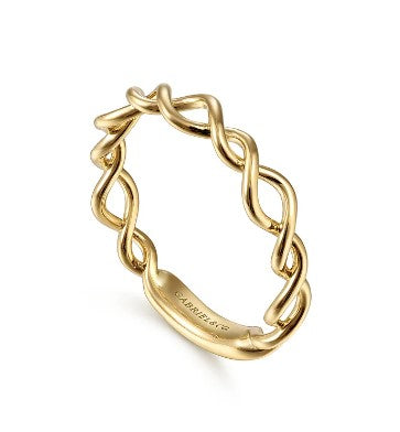 14K Yellow Gold Twisted Metal Stackable Ring