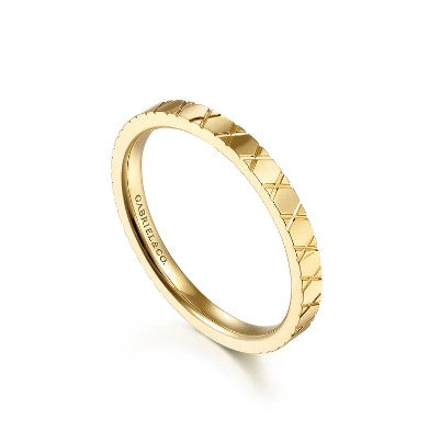 14K Yellow Gold X Pattern Stackable Ring