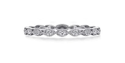 14K White Gold Marquise Station Diamond Stackable Ring