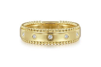 14K Yellow Gold Bujukan Diamond Bezel Wide Stackable Ladies Ring