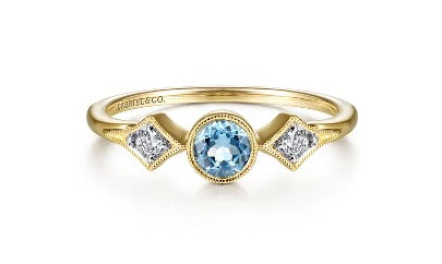 14K Yellow Gold Blue Topaz and Diamond Ring