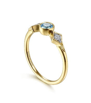 14K Yellow Gold Blue Topaz and Diamond Ring