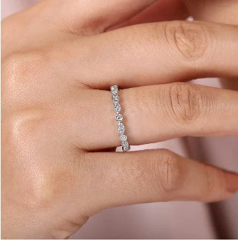 14K White Gold Marquise and Round Station Diamond Ring