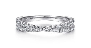 14K White Gold Criss Cross Diamond Stackable Ring