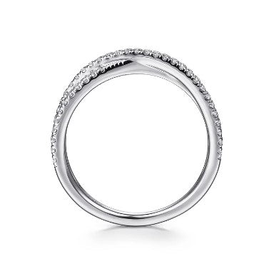 14K White Gold Criss Cross Diamond Stackable Ring