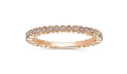 14K Rose Gold Scalloped Stackable Diamond Band Ring