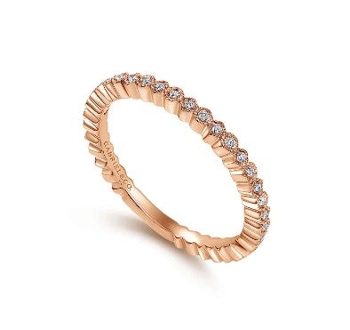 14K Rose Gold Scalloped Stackable Diamond Band Ring