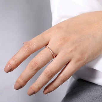 14K Rose Gold Scalloped Stackable Diamond Band Ring